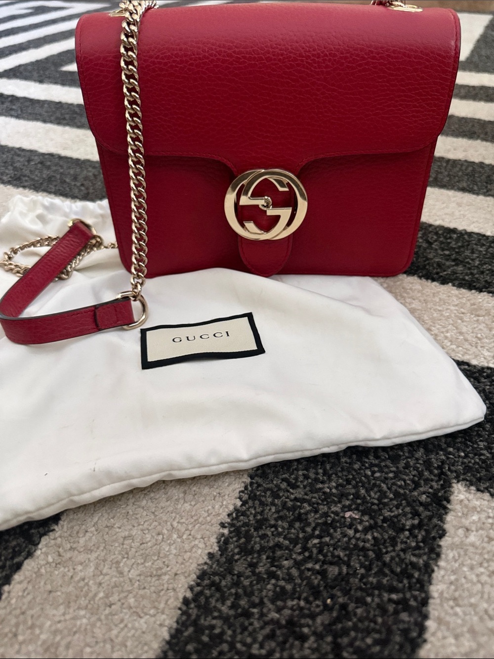 Gucci Red Leather GG Chain Crossbody Bag